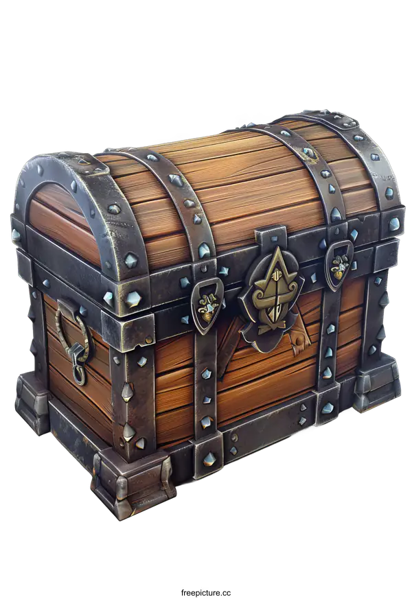 [Transparent Background PNG]Old wooden chest with metal reinforcements