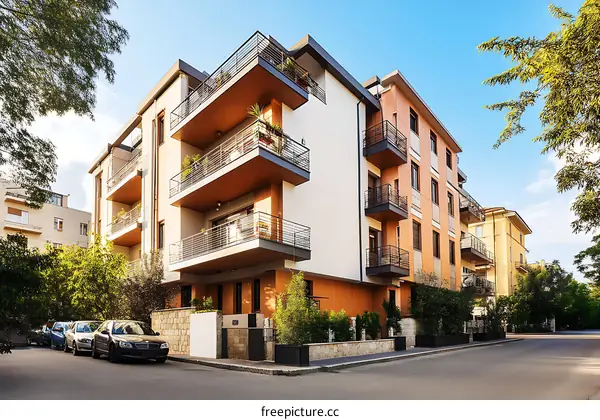 Modern Apartment Buildings in a City Street