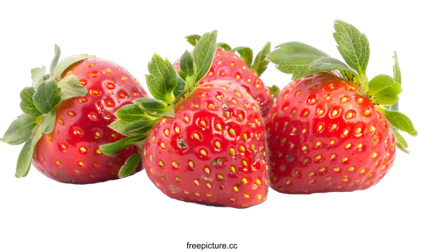 [Transparent Background PNG]Fresh Red Strawberries with Green Leaves Isolated on White Background