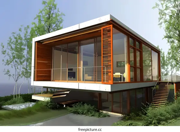 Modern Glass And Wood House Design With A Balcony