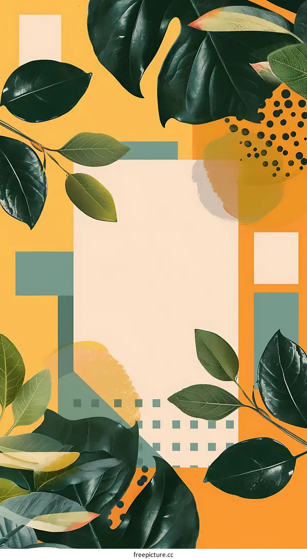 Abstract Tropical Leaves with Yellow and Green Background