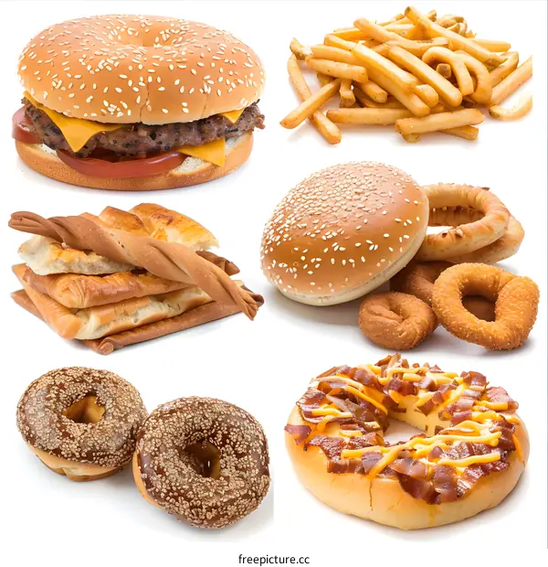 Assortment of Fast Food on White Background