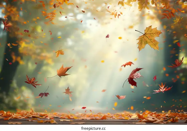 Colorful autumn leaves falling down