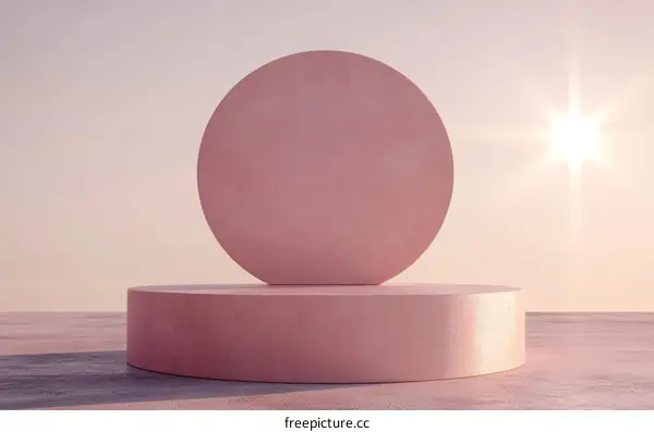 Pink Geometric Display Podium Sunset Scene