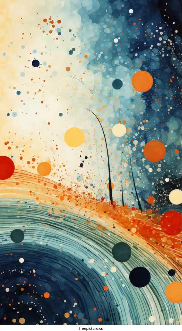 Colorful abstract painting with round shapes and lines