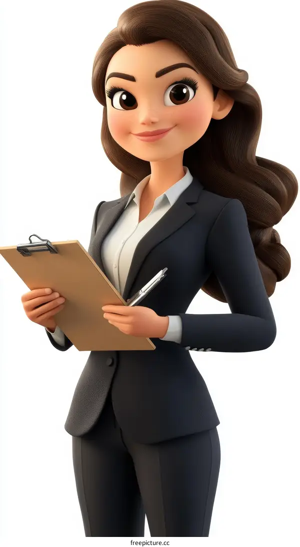 Cartoon Business Woman Taking Notes