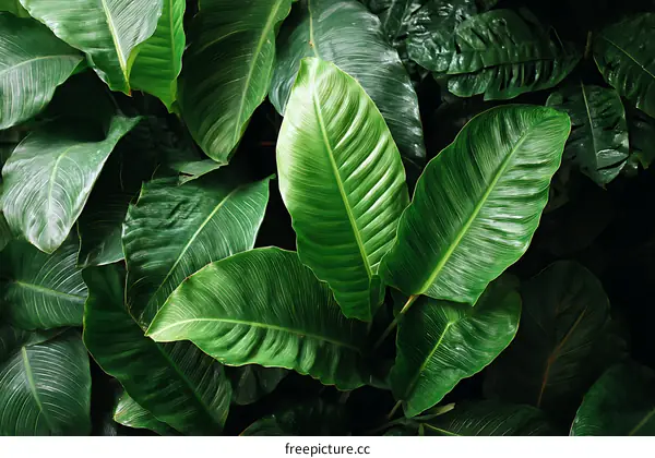 Close Up Lush Green Tropical Leaves Background