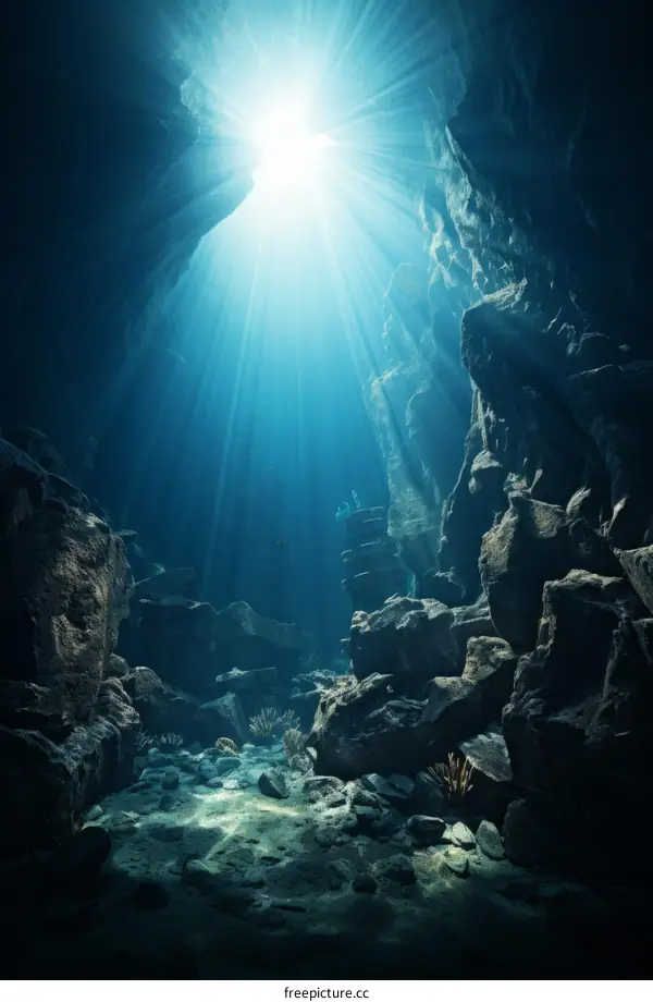 Sunbeams Illuminating an Underwater Cave
