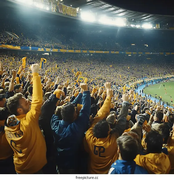 Massive Crowd of Football Fans Celebrating a Win in a Stadium
