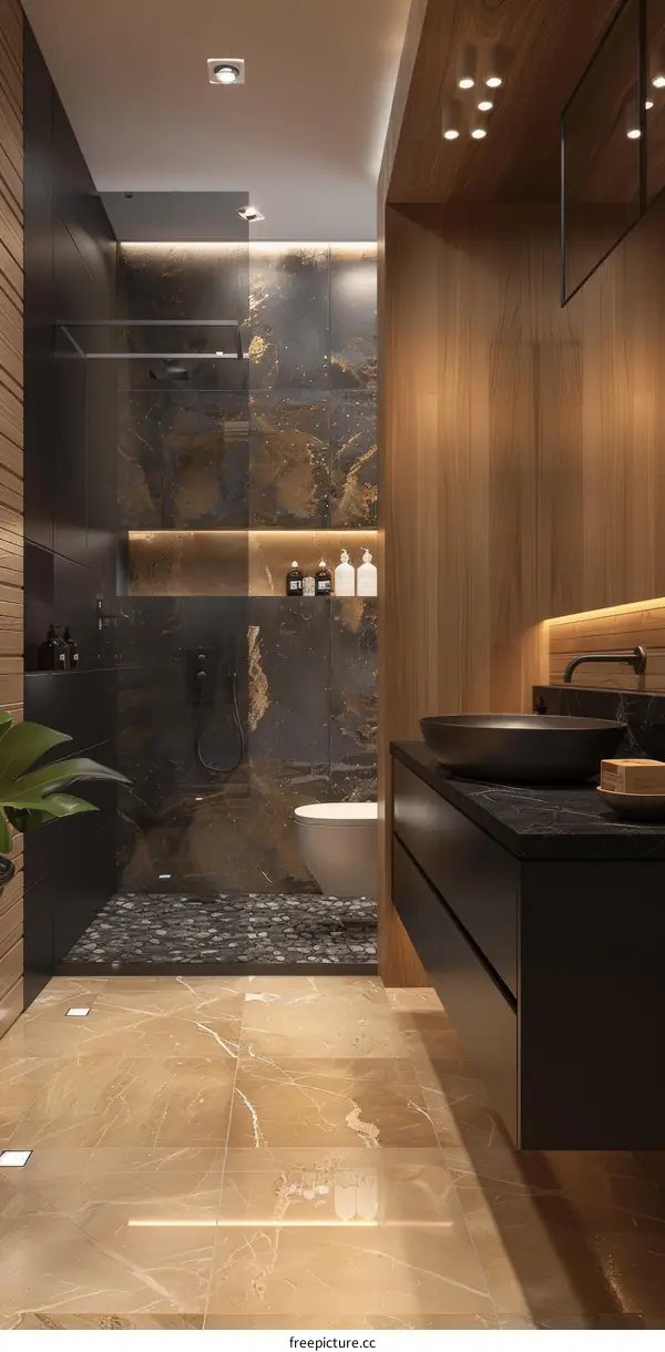 Modern Luxury Bathroom Design with Stone Tiles