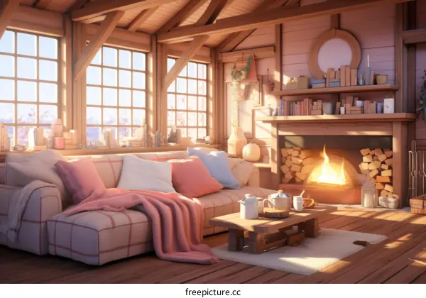 Cozy Living Room Interior with Fireplace
