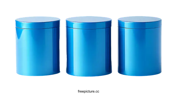 [Transparent Background PNG]Three Shiny Blue Metal Storage Containers