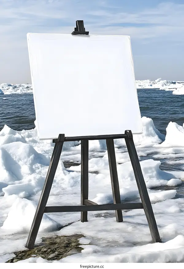 Blank Canvas on Easel Standing on Ice