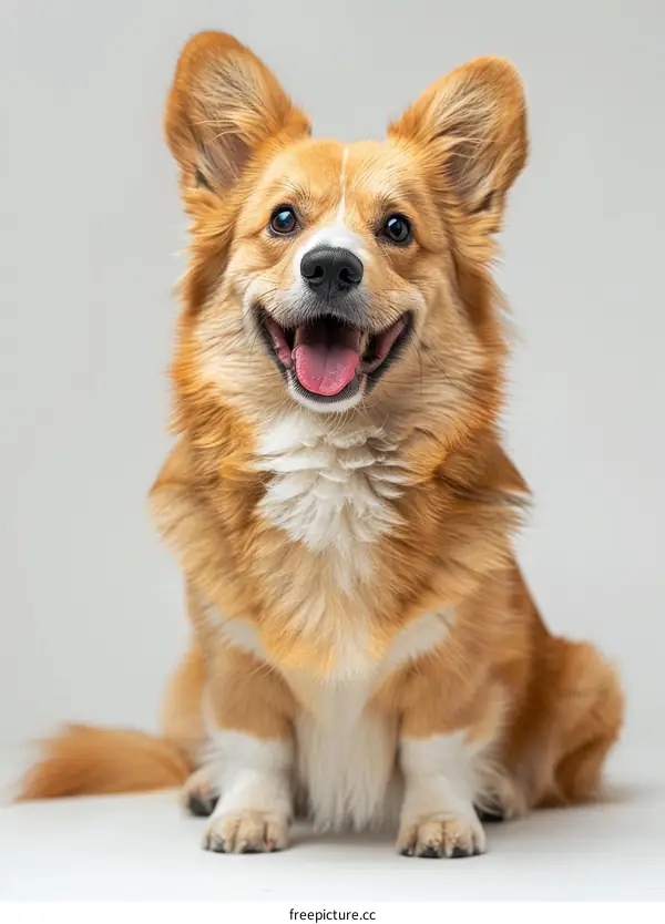 Happy Corgi Dog Studio Portrait with White Background