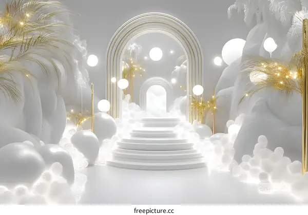 White and Gold 3D Rendered Abstract Background