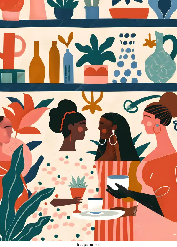 Three Friends Enjoying Coffee and Plants