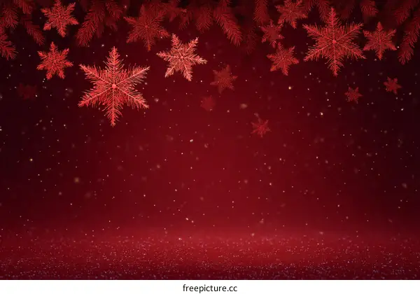 Red Christmas Falling Snowflakes Background