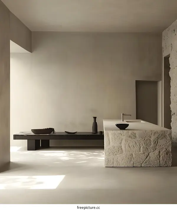 Minimalist Kitchen Interior Design with Textured Concrete Countertop