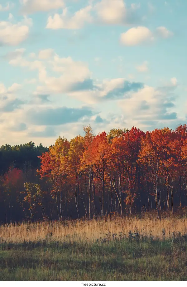Autumn Forest with Colorful Trees and Blue Sky