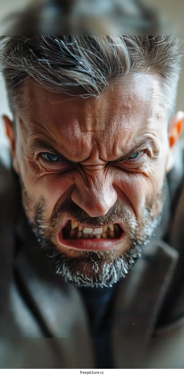 Close Up Angry Man Face Portrait