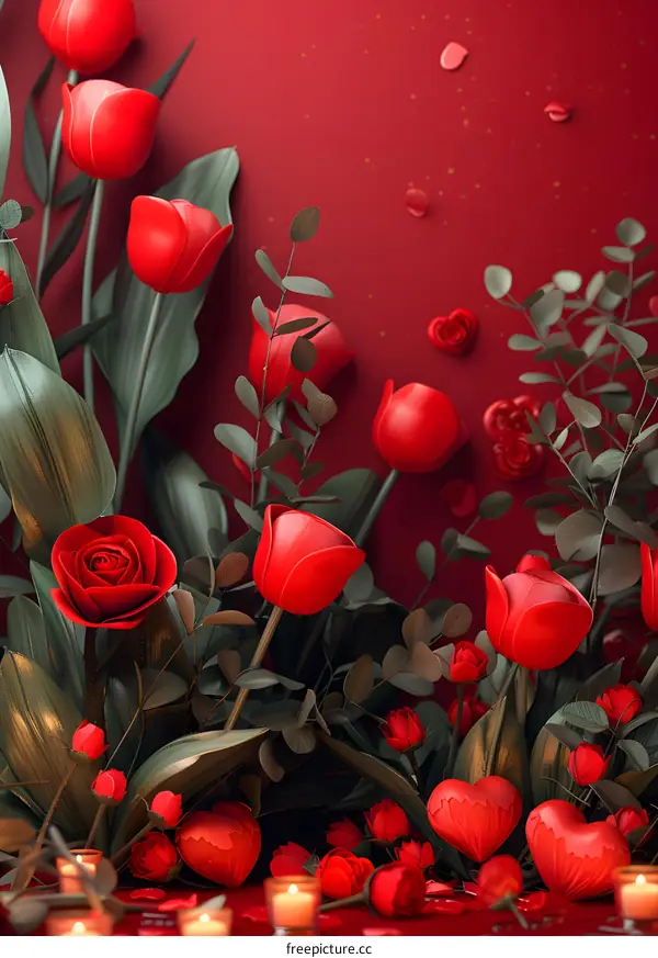 Red roses and tulips bouquet