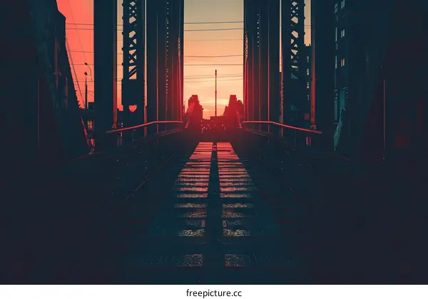 Sunset View from Bridge with Steel Structure