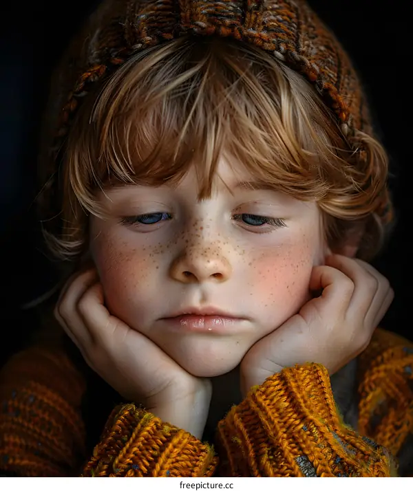 Portrait of Young Boy with Red Hair and Freckles