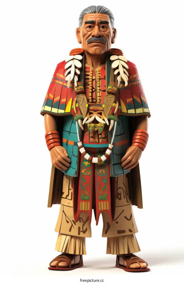 A clay figure of a Native American man