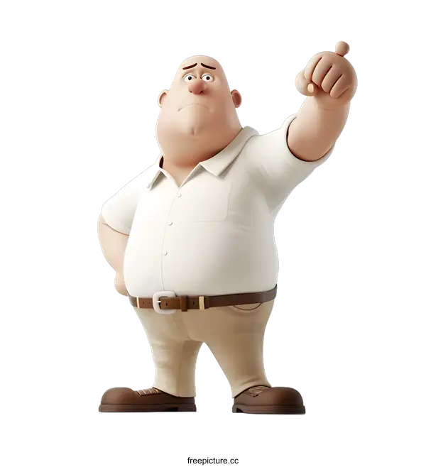 [Transparent Background PNG]A 3D illustration of a bald man pointing his finger