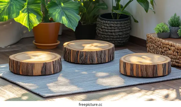 Wooden Log Slice Meditation Yoga Pads Outdoor Garden Decor