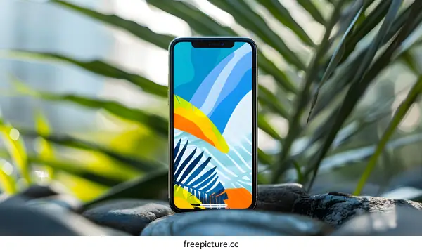 Abstract Phone Wallpaper On Rock With Green Leaves Background