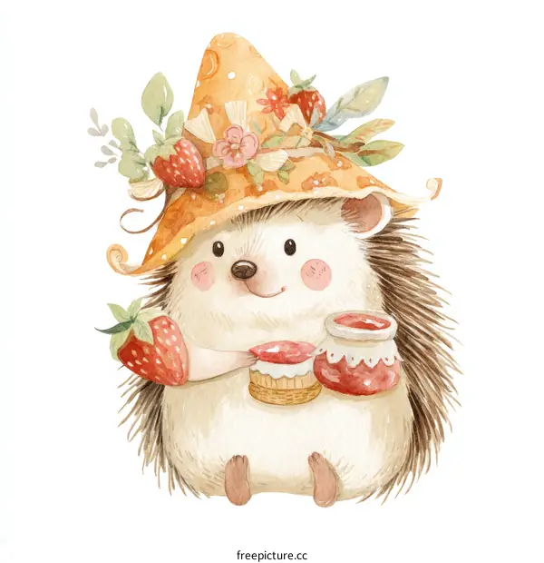 Cute Hedgehog with Strawberry Hat