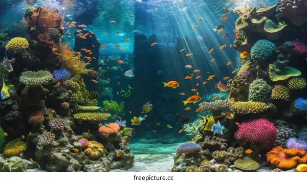Underwater world with coral reef and tropical fish