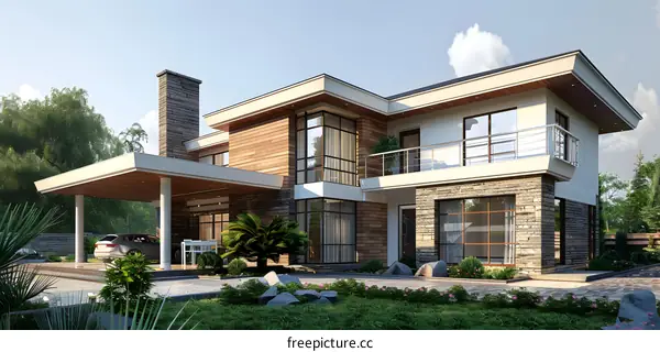 A Modern Home with Palm Trees