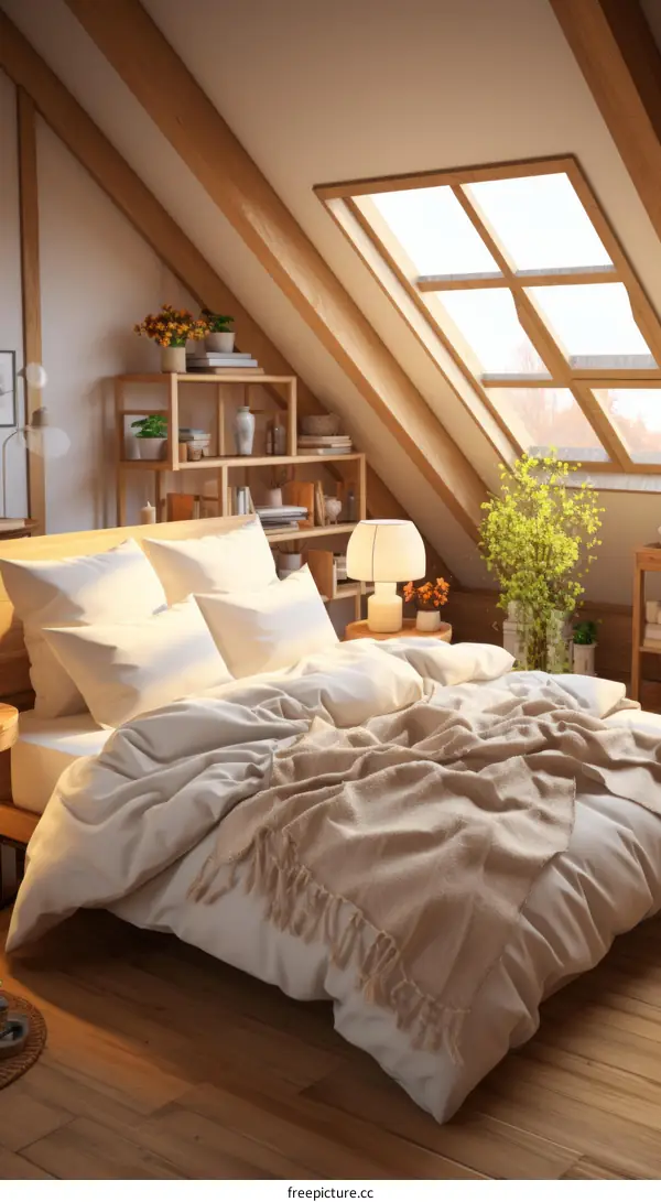 Tranquil Bedroom with Cozy Sloped Ceiling and Ample Light