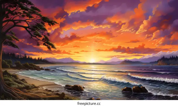 Tranquil Sunset on a Rocky Shoreline