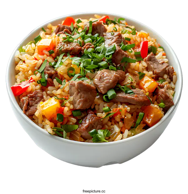 [Transparent Background PNG]Fried rice with beef and vegetables