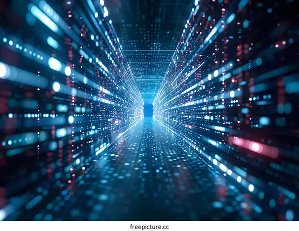 Blue and pink glowing digital tunnel