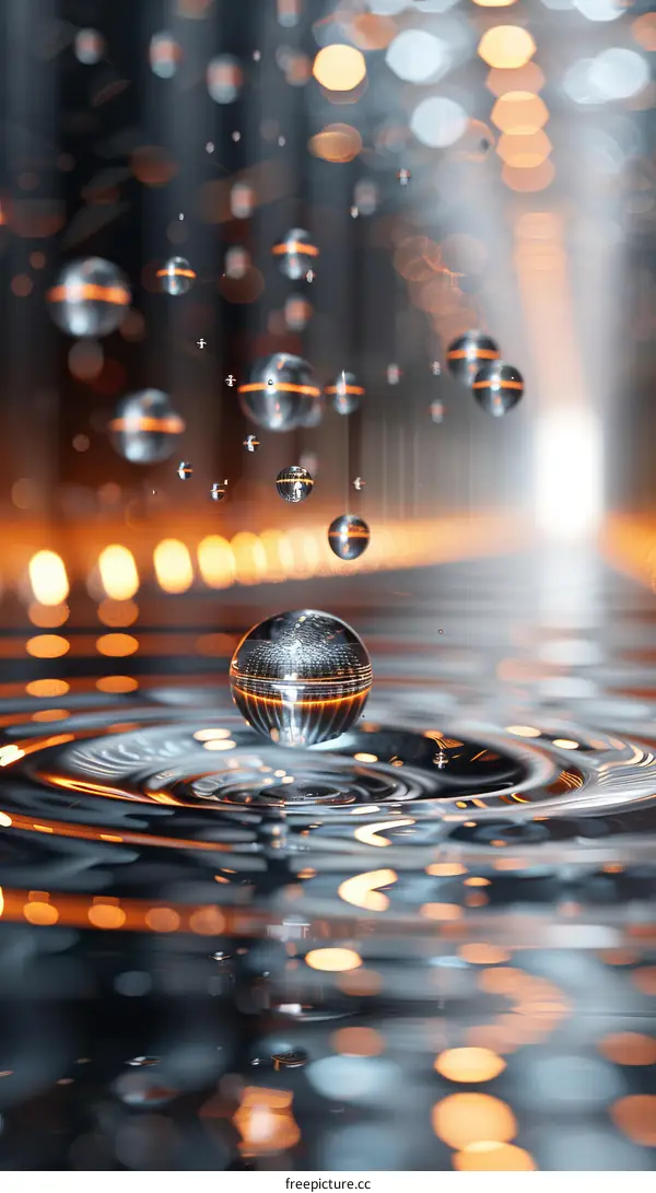 Water Droplets Splashing into Water Surface