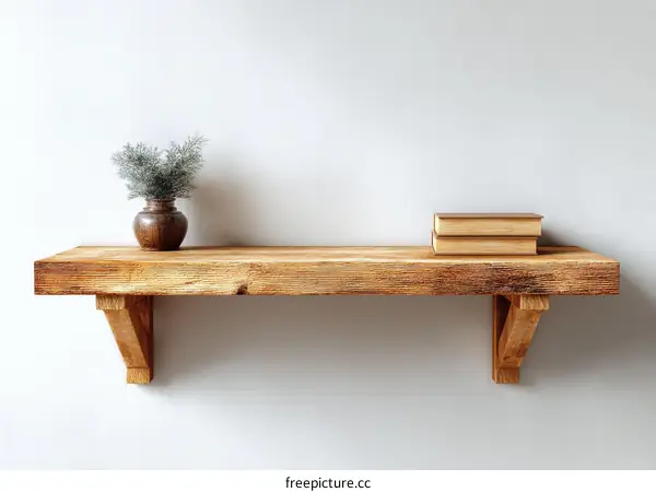Rustic Wooden Shelf with Books and Plants