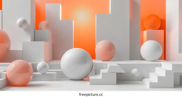 3D rendering of a geometric shape with a sunset in the background