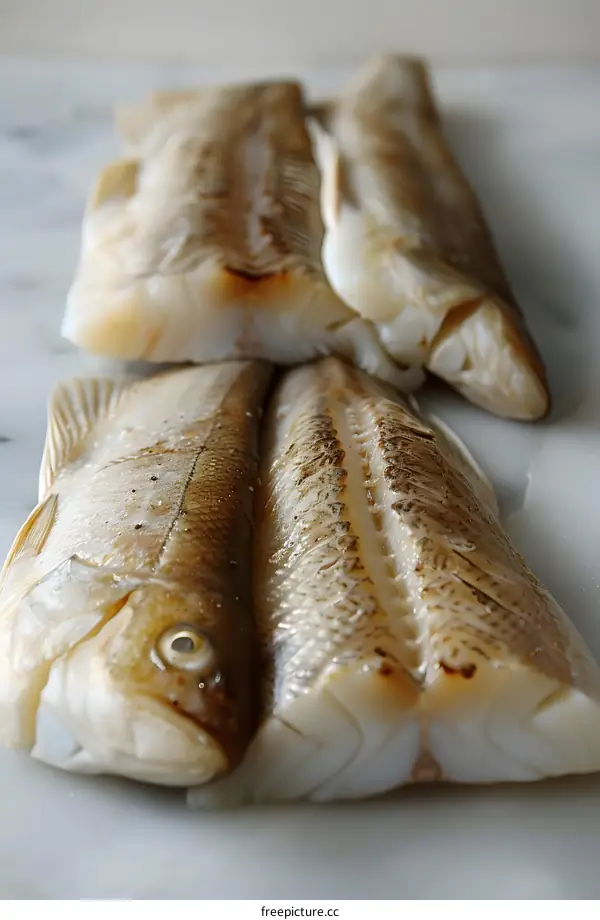 Three pieces of raw cod