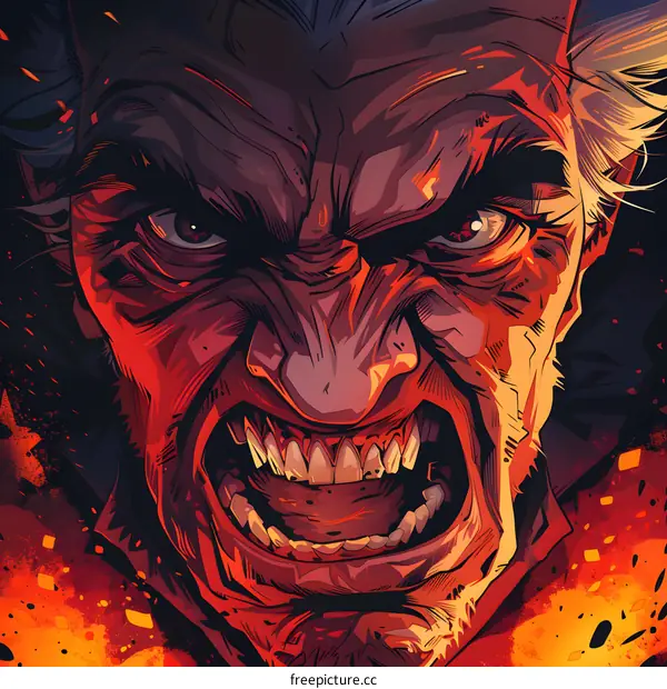 Angry Man with White Hair and Red Eyes
