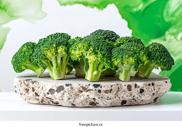 Fresh Broccoli Clusters on a Decorative Tray