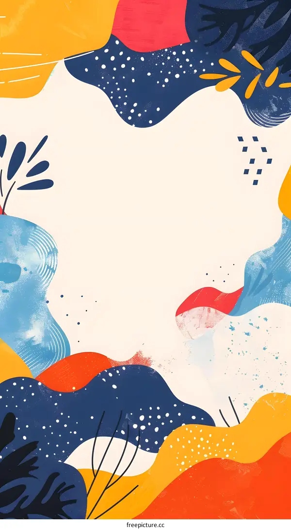 Abstract Colorful Illustration With Wavy Shapes And Floral Patterns