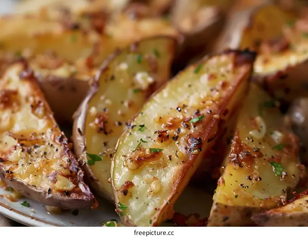 Garlic and Herb Potato Wedges Close Up