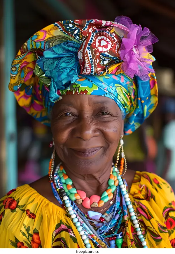 Portrait of a Smiling Woman in Traditional Clothing