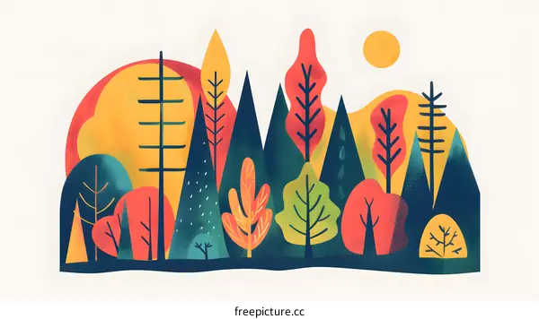 Abstract Forest Illustration With Colorful Trees
