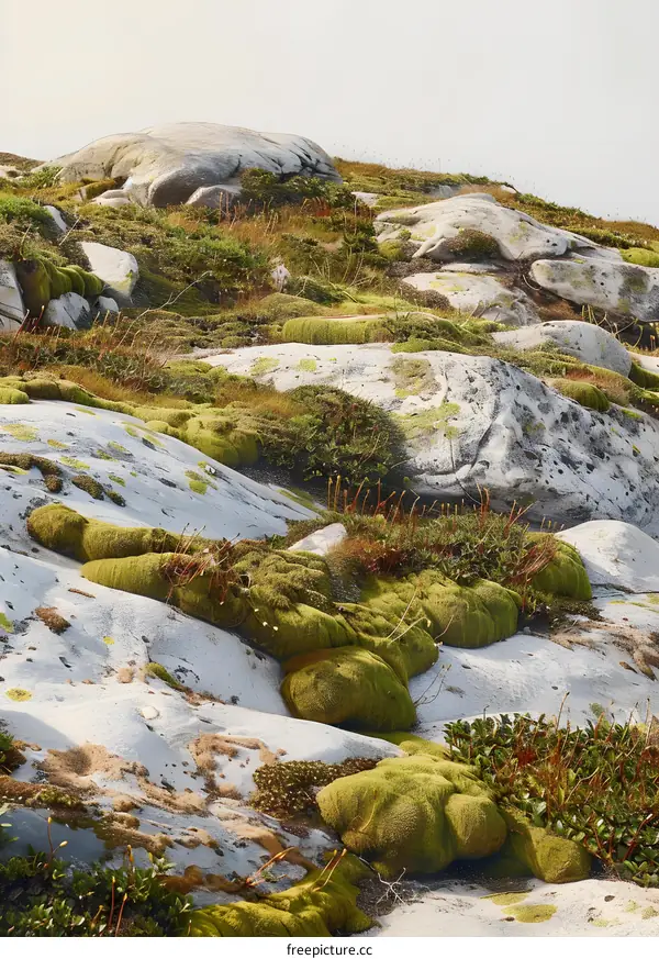 Green Moss Growing on Rocks in the Mountains