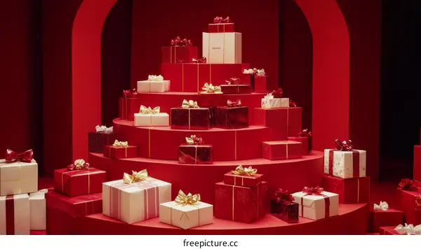 Christmas Gift Boxes Stacked in Red and White